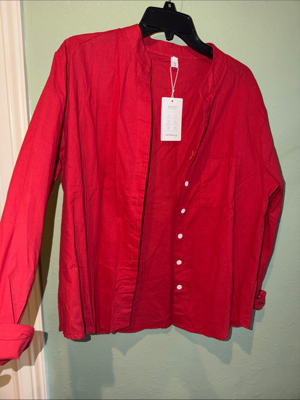 5/$25 💗 Red Casual Button-Down by Dayou 3x china, fits L